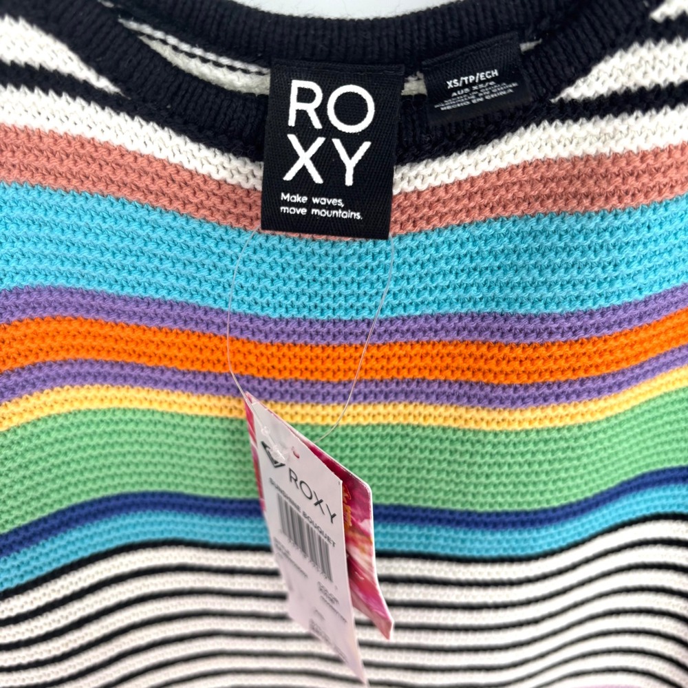 Roxy Sunshine Bouquet Crochet Midi Dress‎ Sz XS Rainbow Stripe Tank Beach Surf - Picture 3 of 15